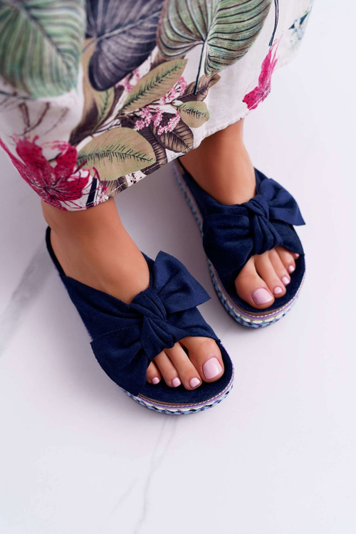 Women's Flip-Flops With Doodles Thick Soles Navy Blue Milady