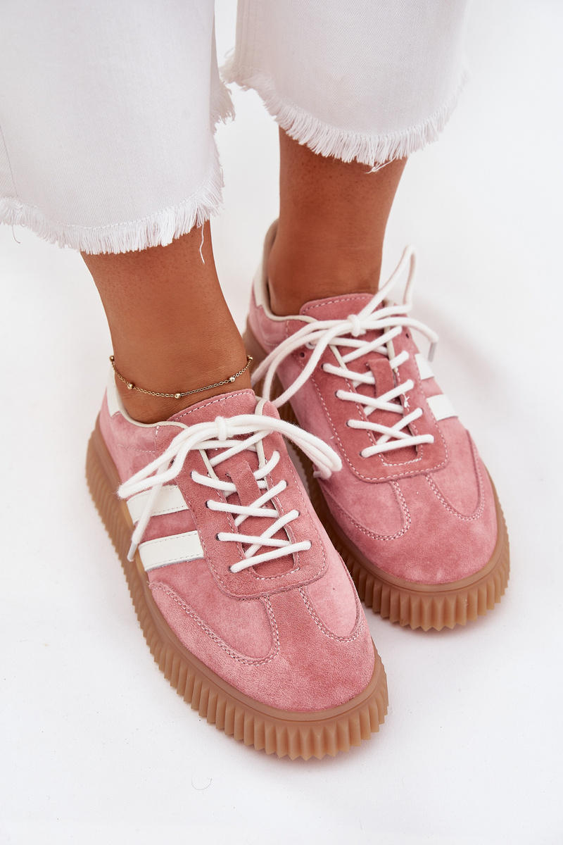 sazanamisannnn　＋ピンク Zamszowe Sneakersy Damskie Na Platformie Różowe Marisae
