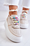 Women's Tied Sports Shoes Sneakers Beige Manila