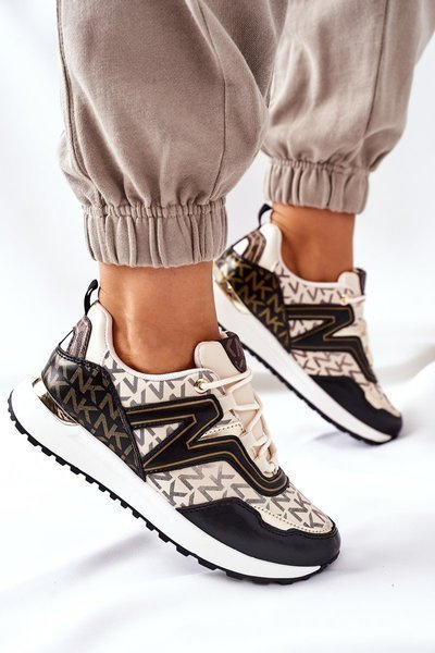 Logowane Sportowe Buty Sneakersy Beżowo-Czarne Always