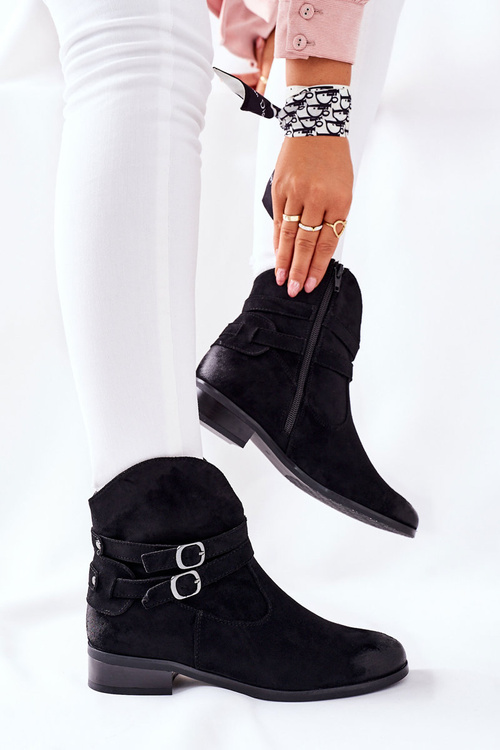 Zamszowe Damskie Botki Ocieplane Czarne Castlerock