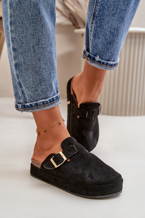Women's Platform Clogs With Gold Buckle Black Terilaina
