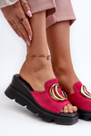 Ladies Sandals Made Of Eco Suede On Wedge And Platform With Golden Decoration Vinceza 58295 Fuchsia