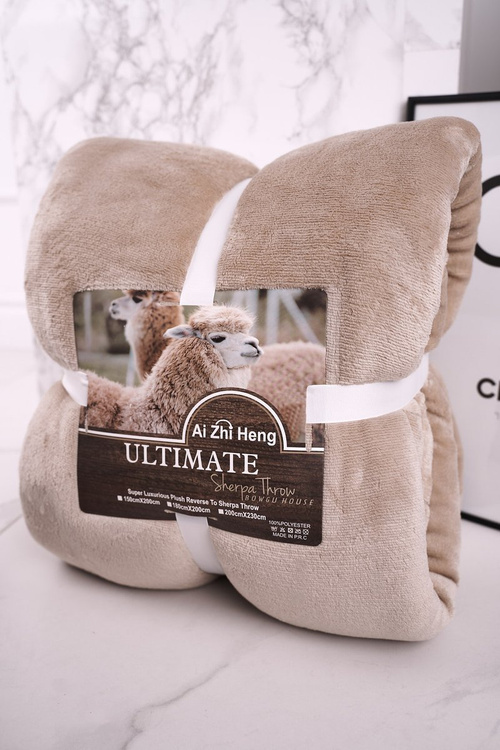 Large Blanket Plush Reverse To Sherpa Throw Beige