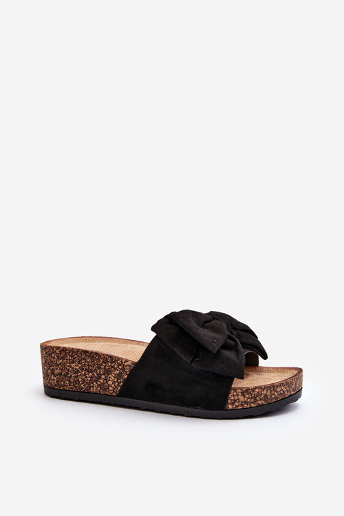 Women's Cork Platform Sandals with Bow Black Tarena