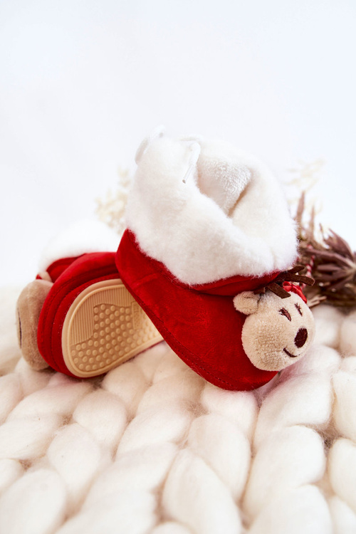 Papcie Dziecięce Ocieplane Renifer Z Kokardką Czerwone