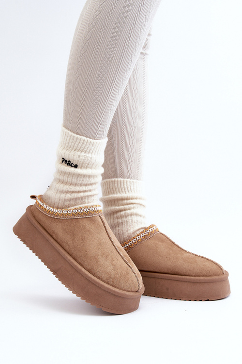 Slippers with Thick Sole in Beige Eco Suede Sylva
