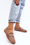 Women's Moccasins with Zircons Light Brown Ralrika