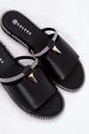 Eco Leather Slippers On Flat Heel With Decorative Strap Black Hirtewi