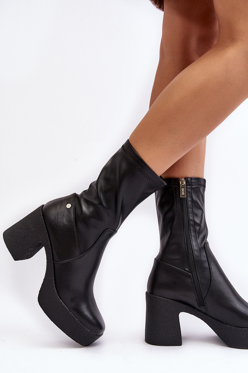 Women's Leather Boots on Heel GOE MM2N4047 Black