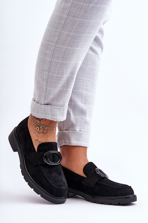 Mokasyny Damskie Zamsz Platforma Czarne Jarren DES939S