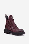 Leather insulated women's boots with buckles and decorative detail Zazoo 60482 Burgundy