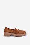 Women's Loafers with Gold Decoration Eco Suede Camel Lighas