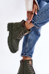 Leather Lined Fur-Trimmed Boots Dark Green Felizia