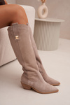 Leather Suede Cowboy Boots Insulated Zazoo 4224 Cappuccino