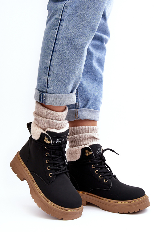 Women's Leather Trappers with Fur Black Lynnvia