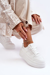 Buty Sportowe Damskie Skóra Masywna Platforma Białe Belisso EV-222