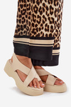 Women's sandals on platform and wedge eco leather beige Tenzorus