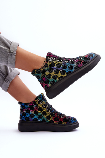 Buty Sportowe Damskie Platforma Dżety Czarne GOE MM2N4009